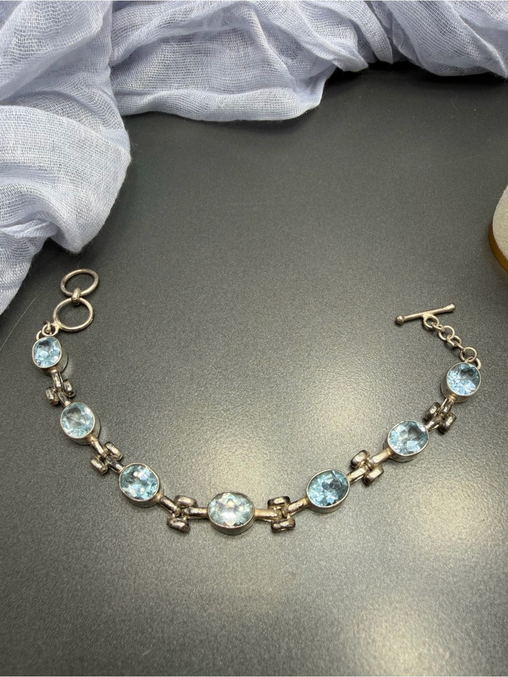 Vintage Sterling  Blue Crystal Tennis Bracelet